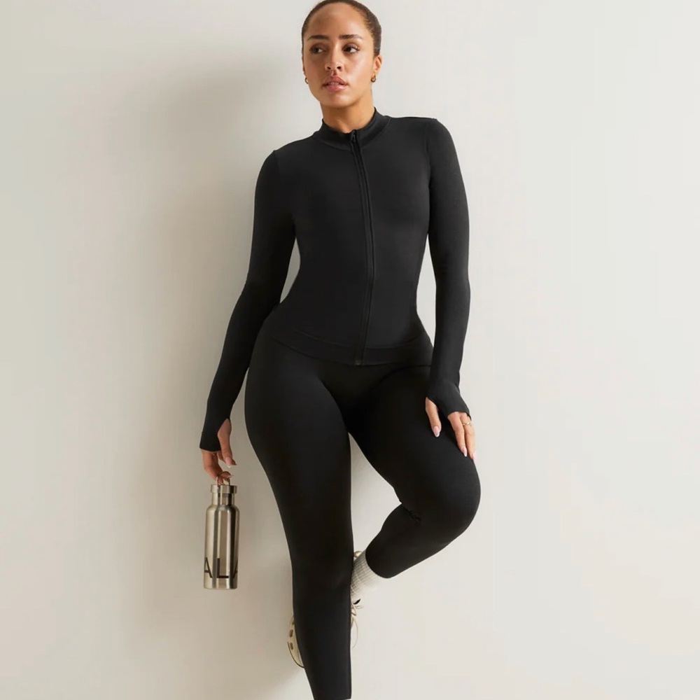 Women's Black Workout Jacket & Leggings Set